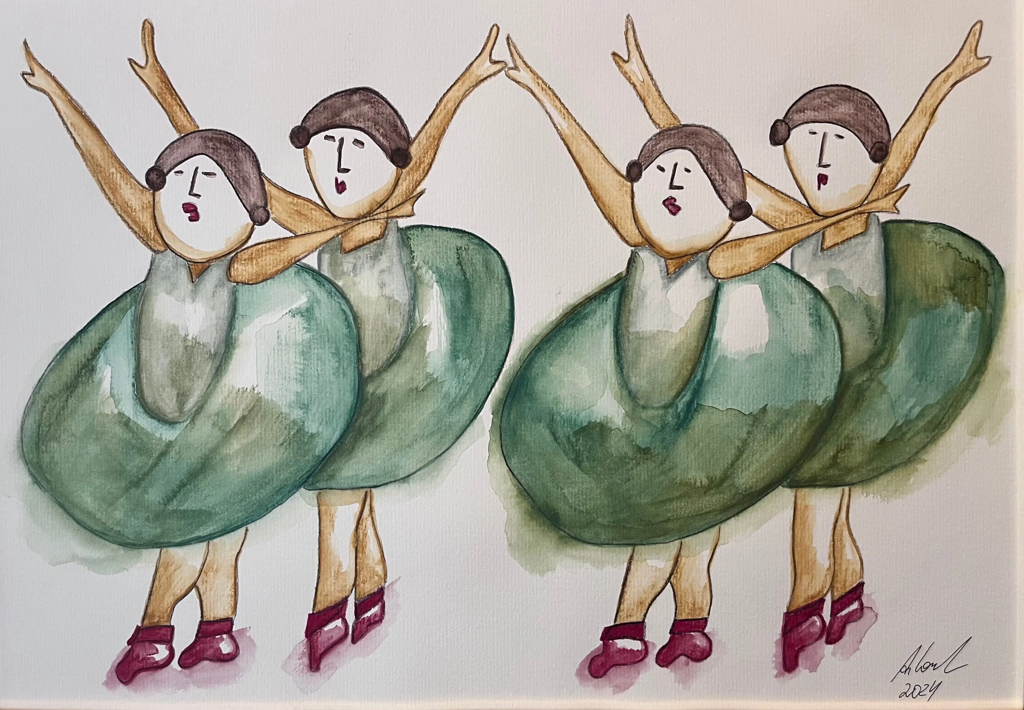 Tänzerinnen auf Aquarellpapier